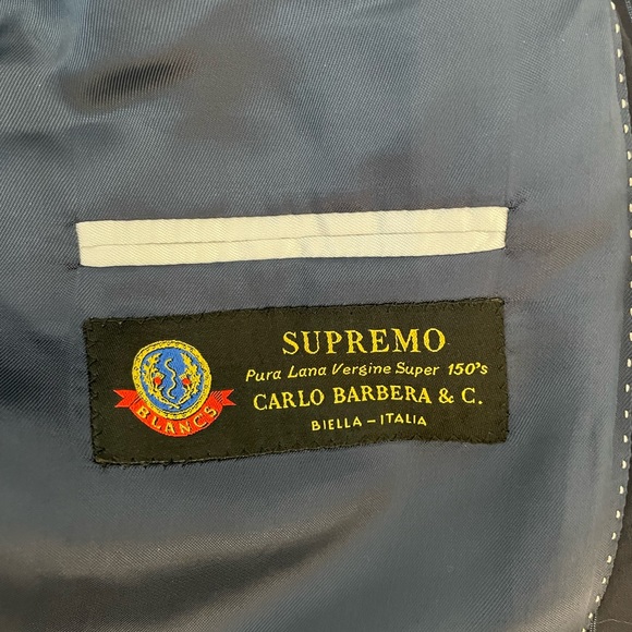 CARLO BARBERA & C. SUPREMO Super 150’s Wool Dapper Stripe Navy Suit 44 L $1795 - Picture 8 of 16
